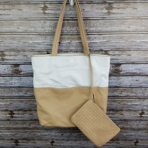 Cole Haan Birch Leather Tote bag w/ pouch white